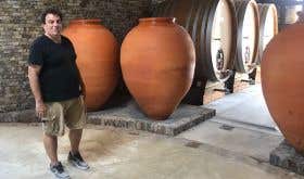 New wine ageing vessels at Catena's La Bodeguita in the Uco Valley with winemaker Alejandro Vigil