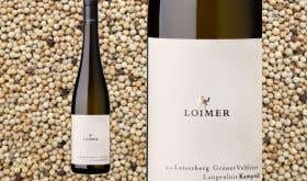 Loimer Loisenberg Grune Veltliner bottle against a background of white peppercorns