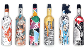 Six designs for a paper Frugal wine bottle
