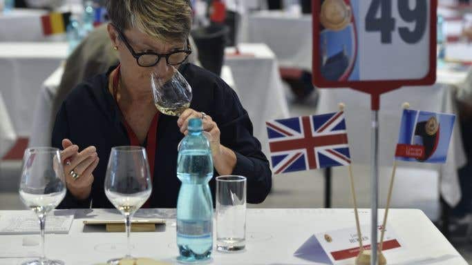 Louise Hurren judging low alcohol wine in Brno