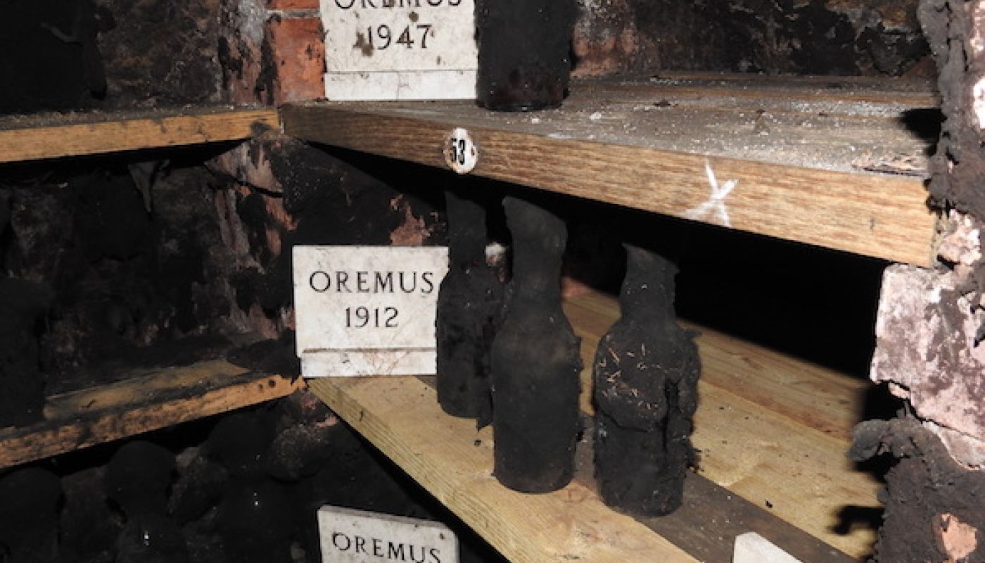 Ancient Oremus bottles in Tokaji, Hungary