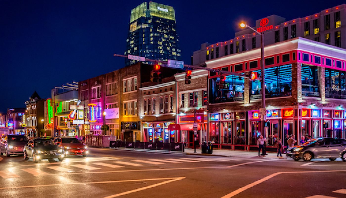 Broadway all lit up in Nashville TN