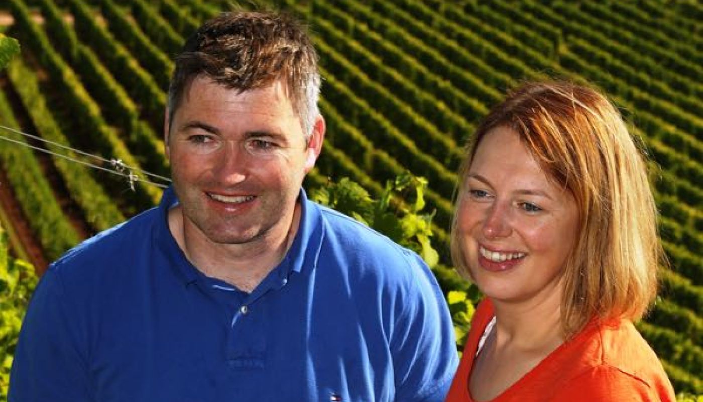 Klaus Peter and Julia Keller in their part of the steep Hipping vineyard in Nierstein