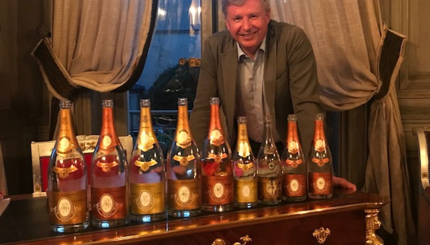 Chef de cave Jean-Baptiste Lécaillon and an array of Louis Roederer Cristals