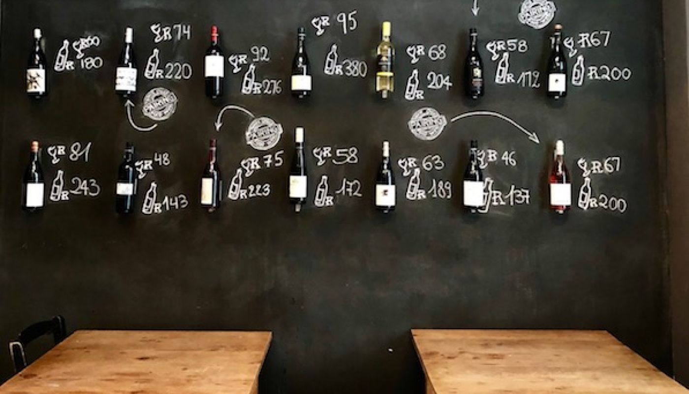 Blackboard at Open Wine wine bar in Cape Town