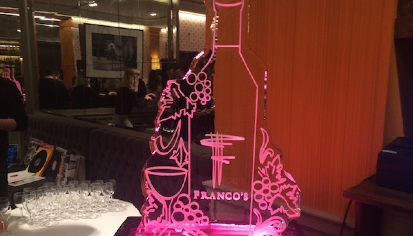 ice sculpture to mark the annual rosé tasting at Franco's restaurant in St James's, London