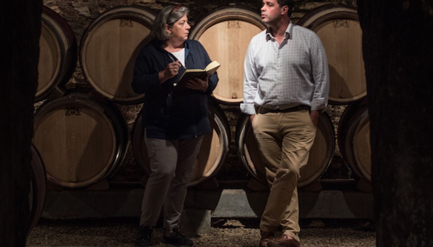 Fiona Morrison MW and Louis-Michel Liger-Belair in his cellar