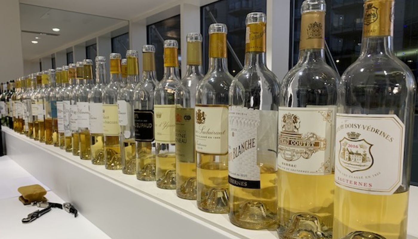 Sauternes bottles in the Southwold-on-Thames tasting of 2016 Bordeaux