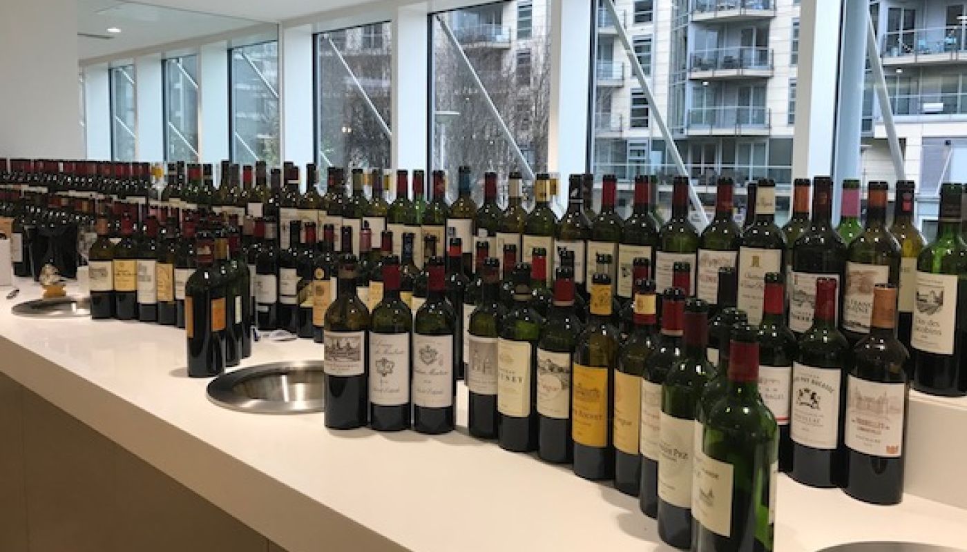 Bottles of left bank claret at the 2020 Southwold-on-Thames tasting
