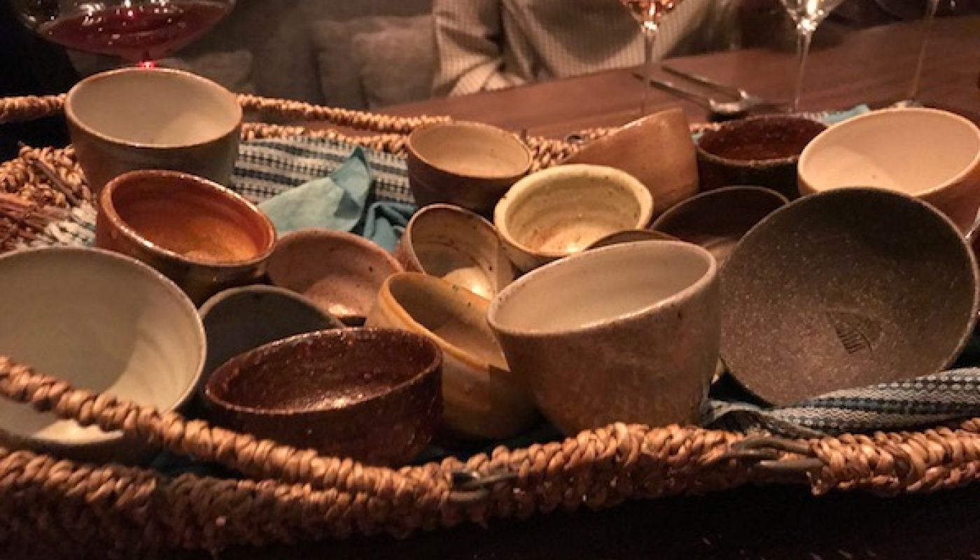 Sake cups at Single Thread restaurant, Healdsburg, Sonoma, California