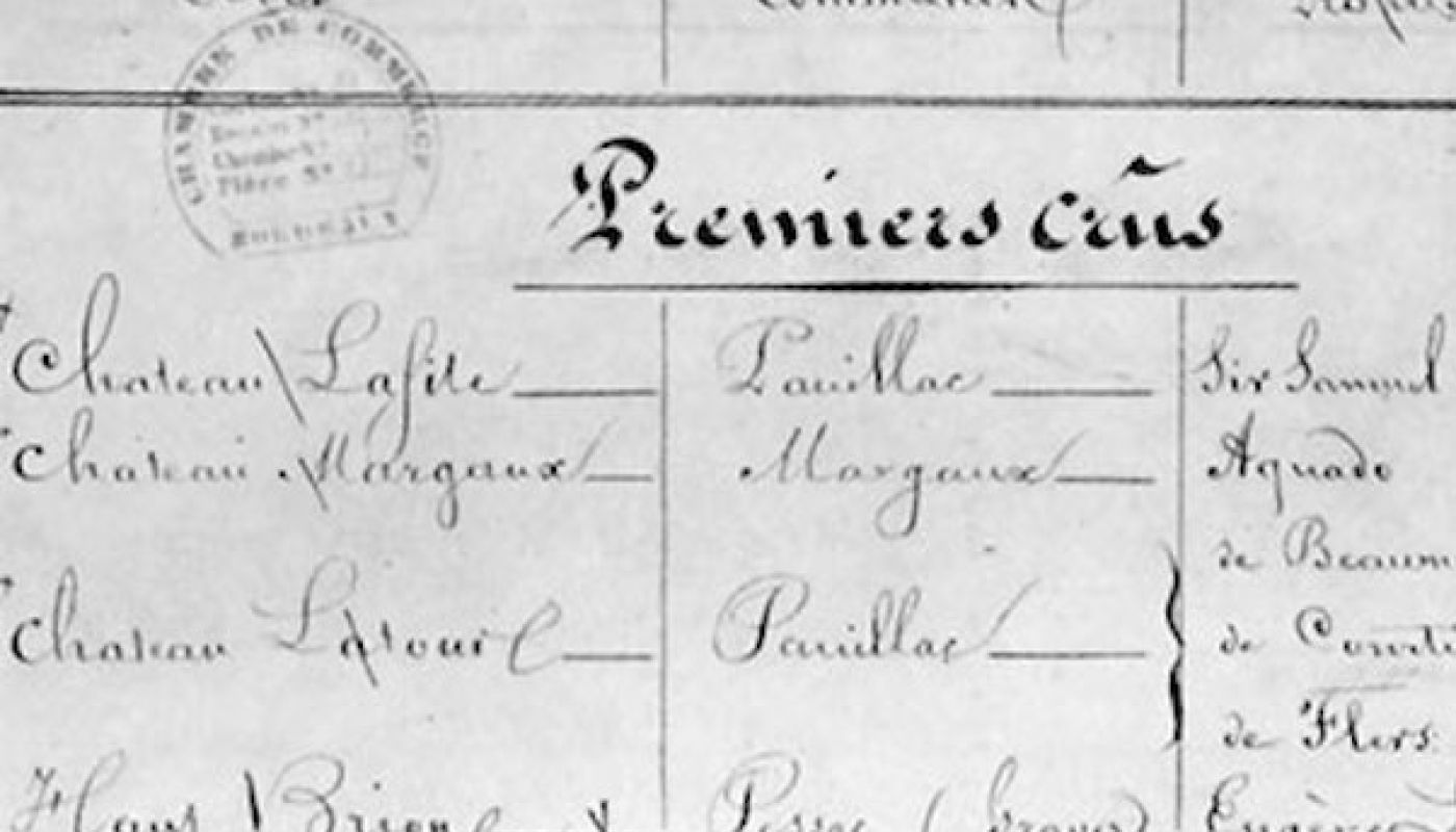 Original 1855 classification of Bordeaux châteaux