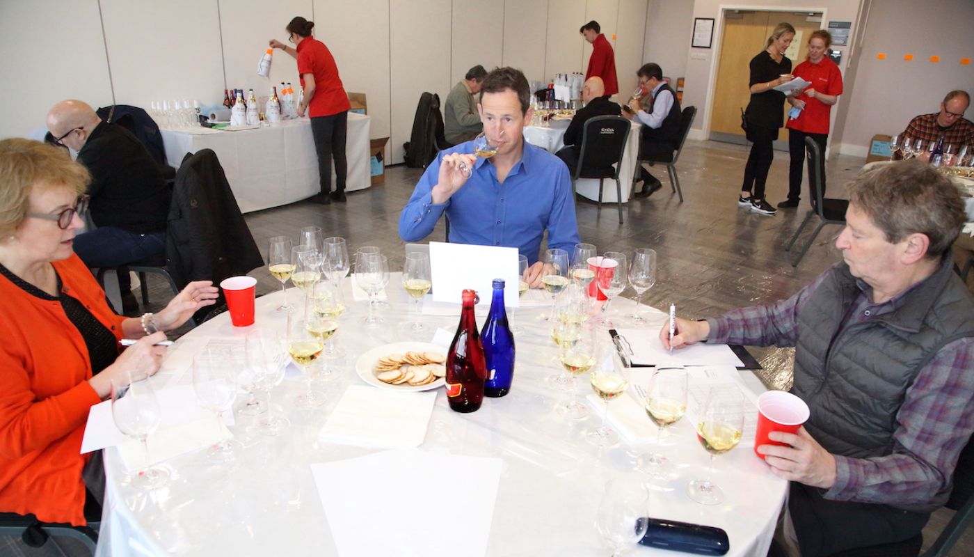 Sarah Jane Evans, Peter Richards MW and Anthony Rose judging at DWWA