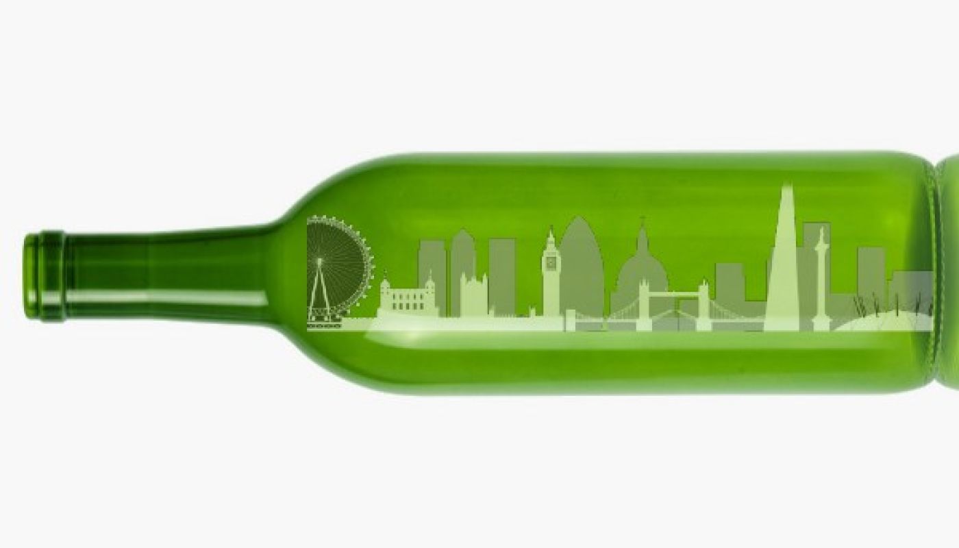 London skyline in a wine bottle