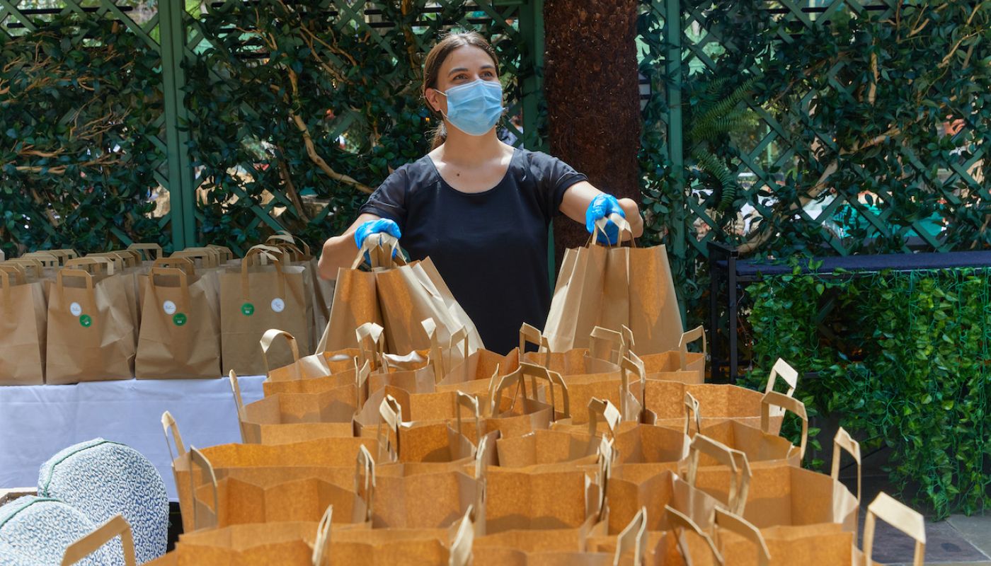 NHS food parcels being assembled at Annabel's