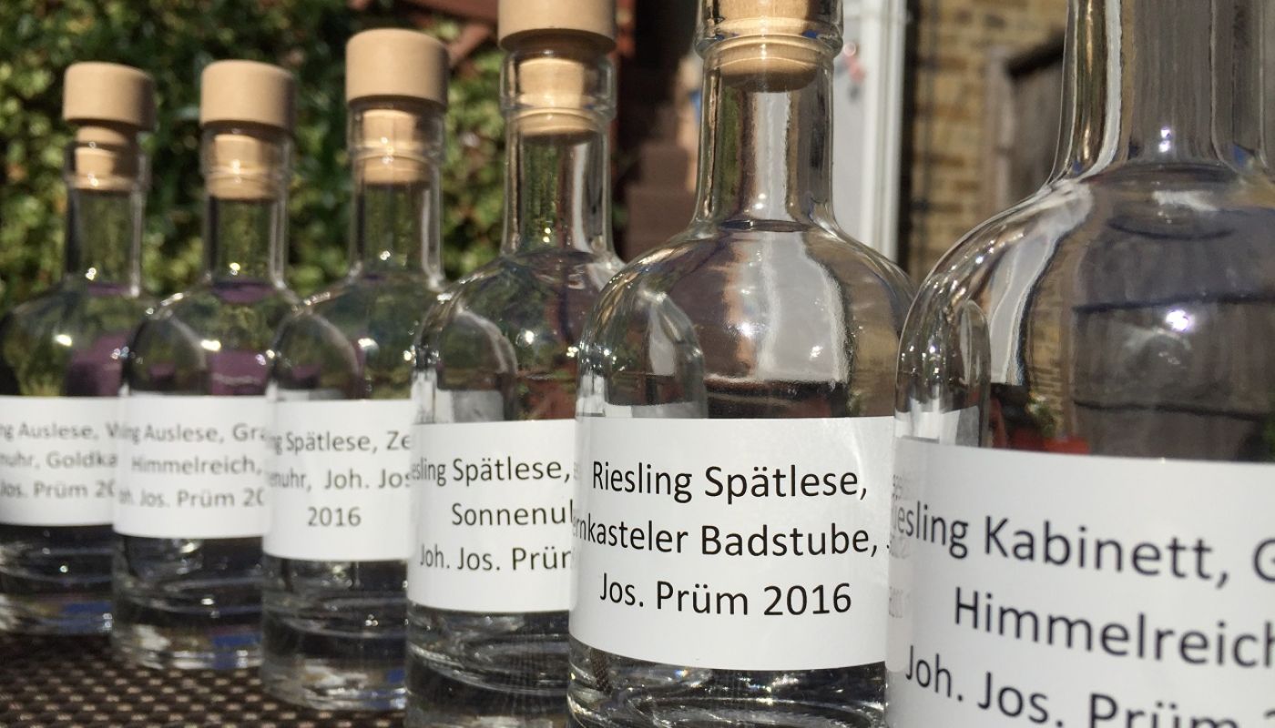 J J Prum tasting bottles for 67 Pall Mall