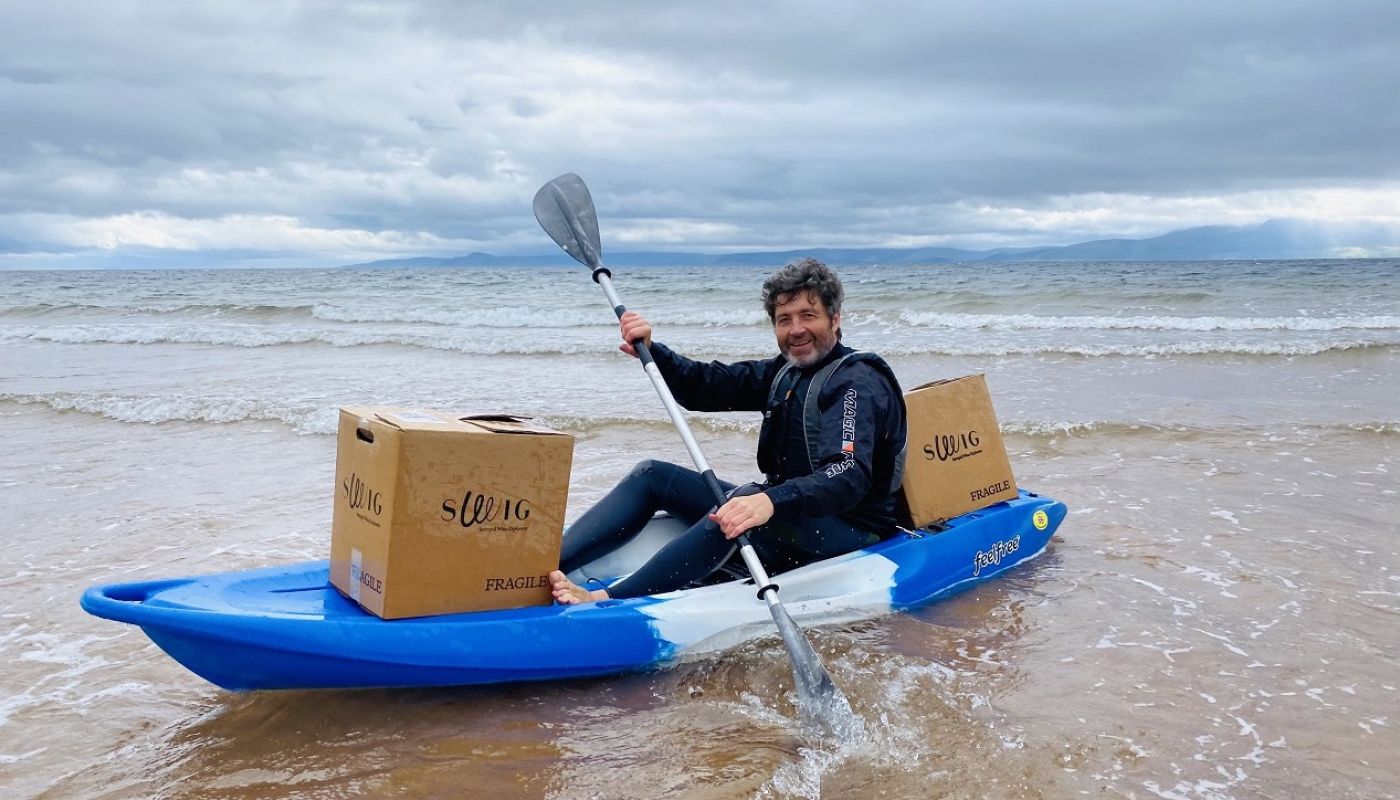 Robin Davies of Swig in kayak off the coast of Ayrshire
