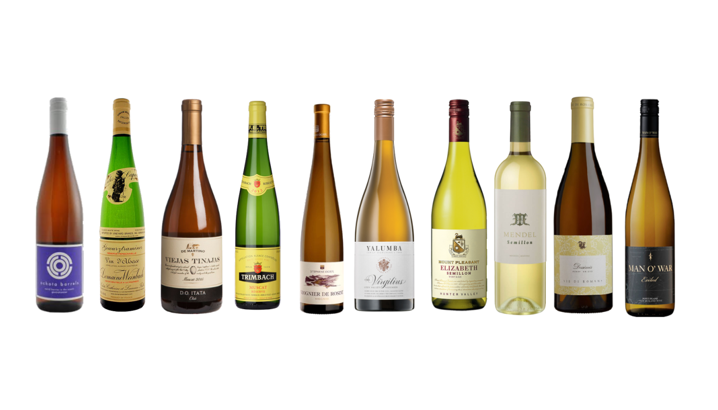 Bottle shots of various white wines