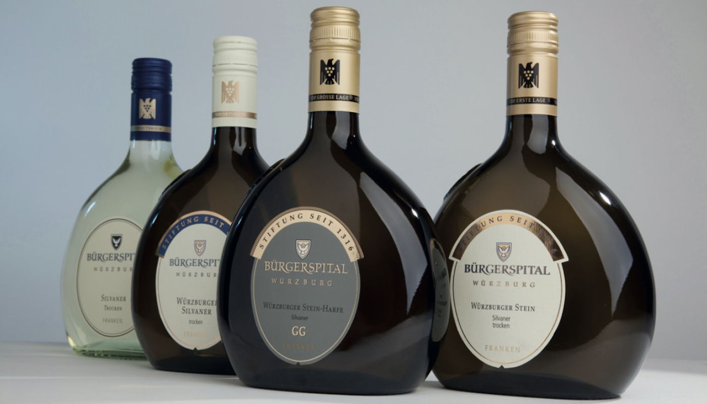 The traditional Bocksbeutels of Franken, Bürgerspital's range in this case