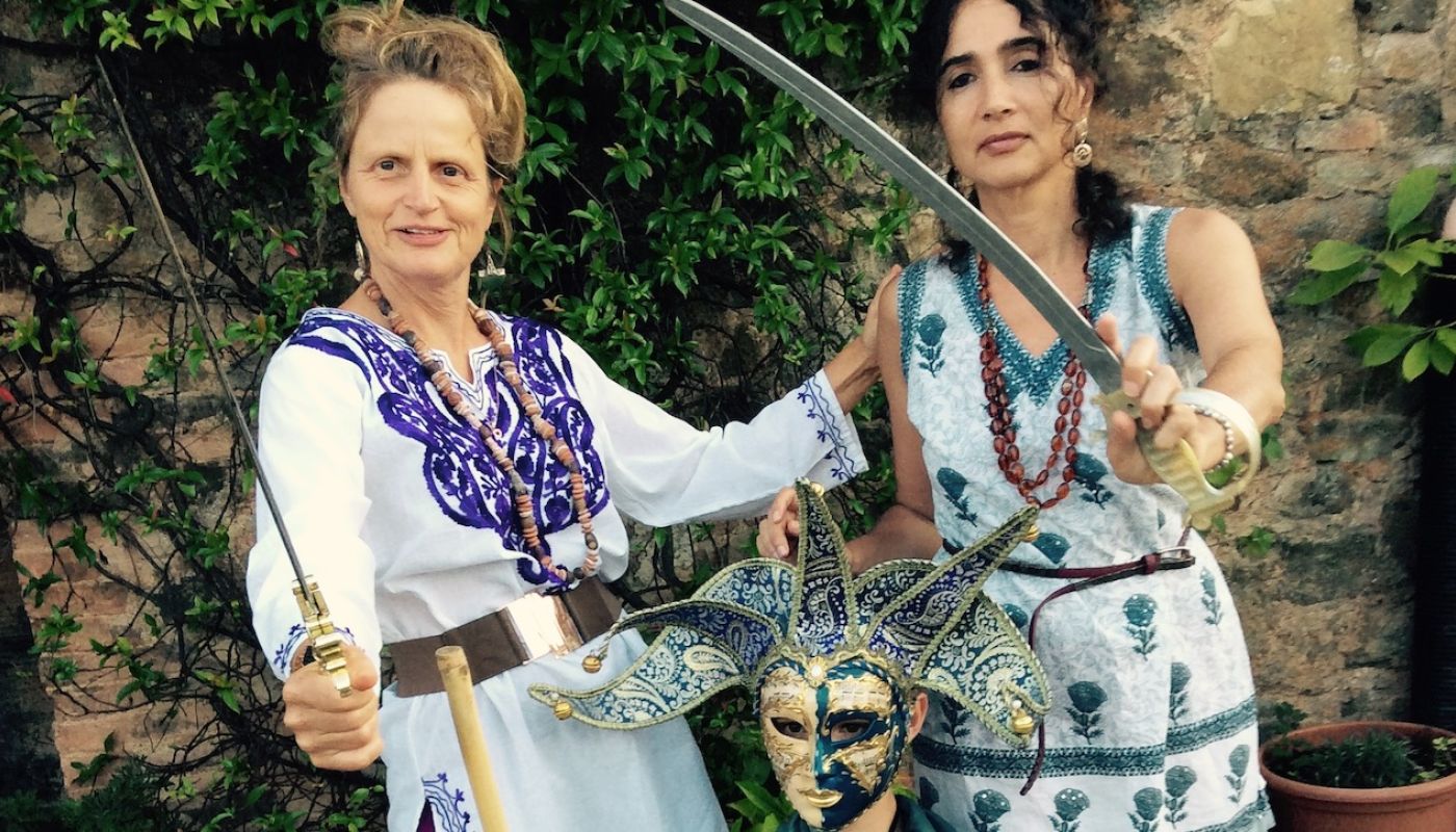 Katia Nussbaum and her friend Yasmin and son Leeam in fancy dress