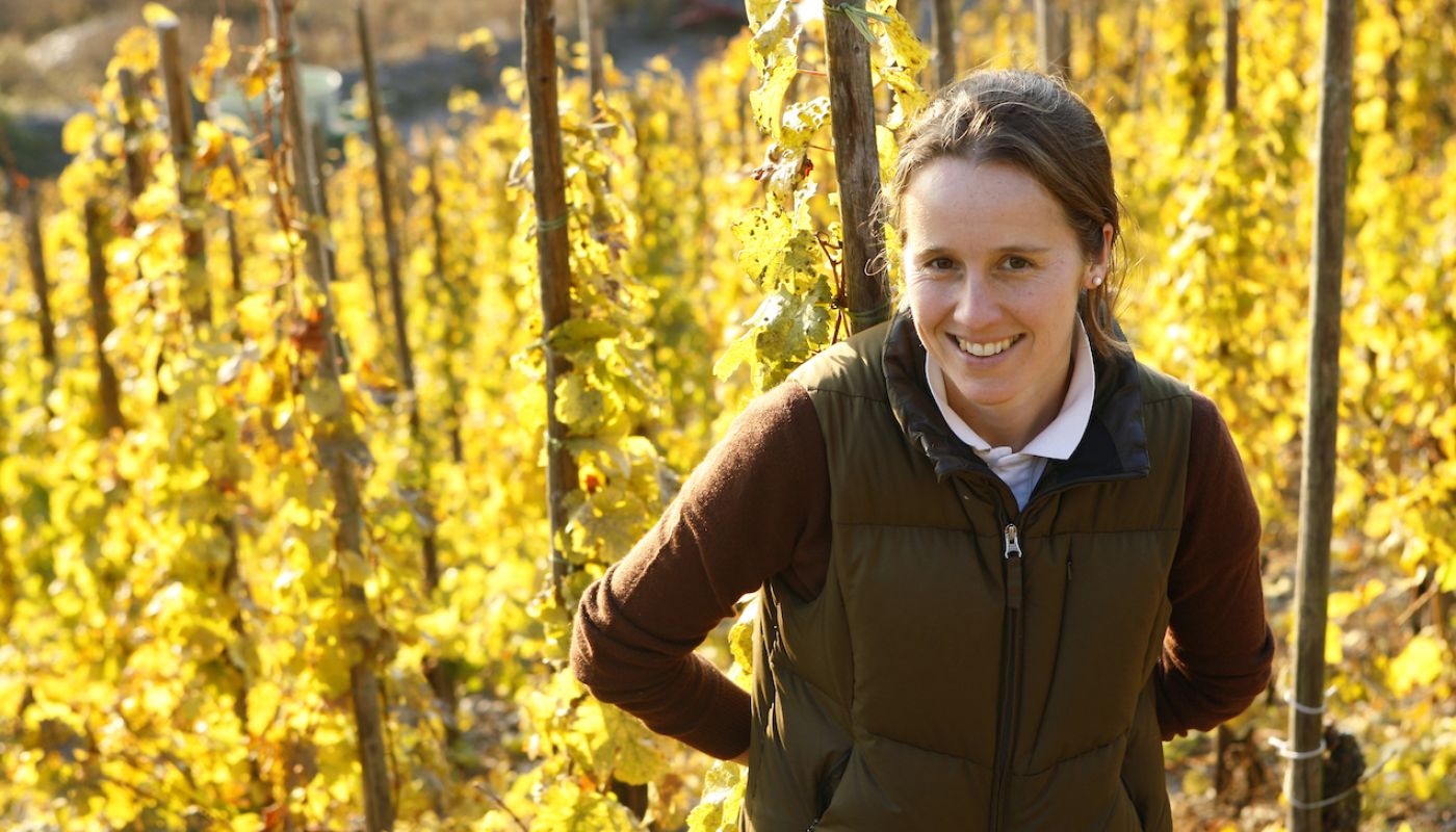 Dr Katharina Prüm in autumn vines in the Mosel, Germany