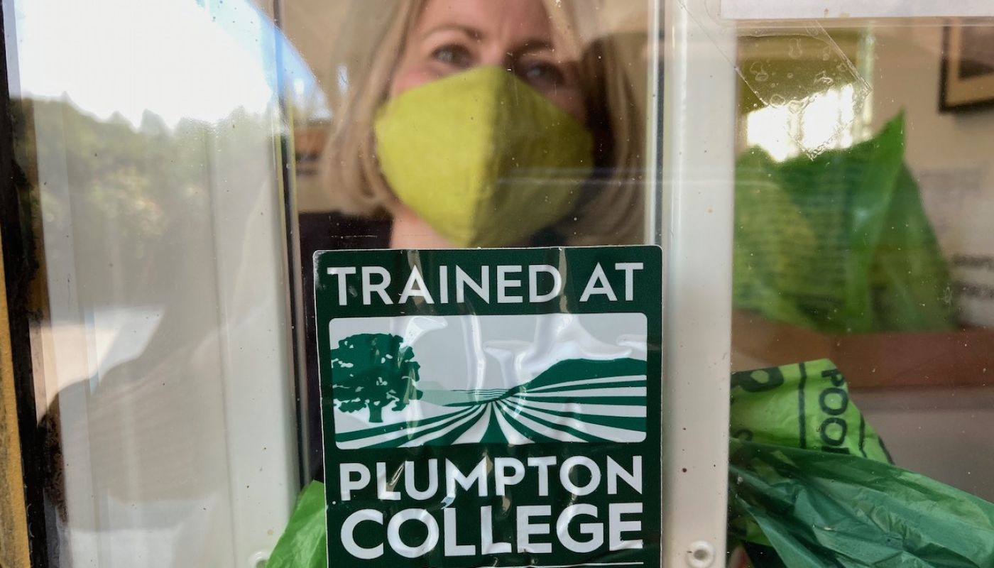 Emma Rice at Hattingley Valley with Plumpton College sign