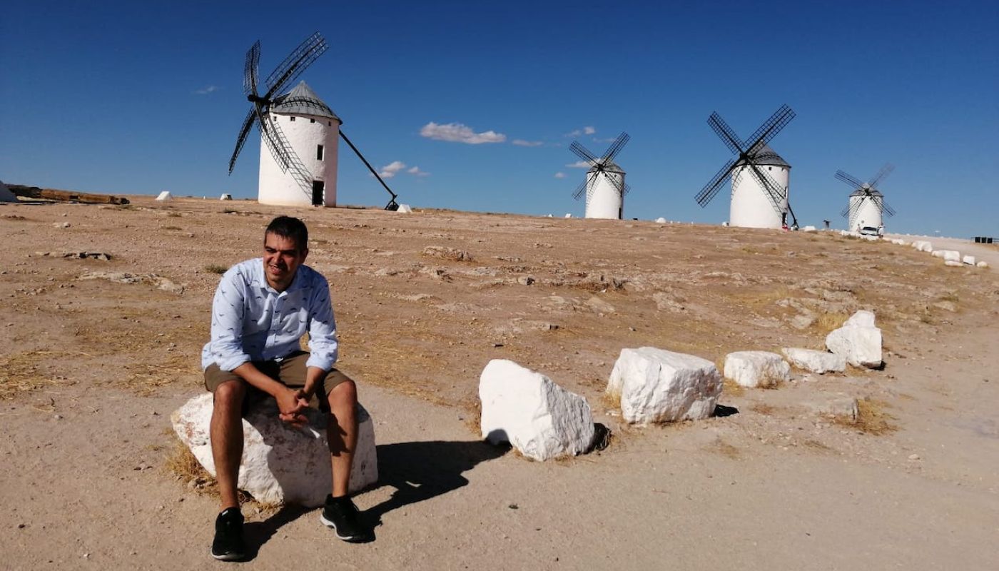 Ferran Centelles in La Mancha with windmills