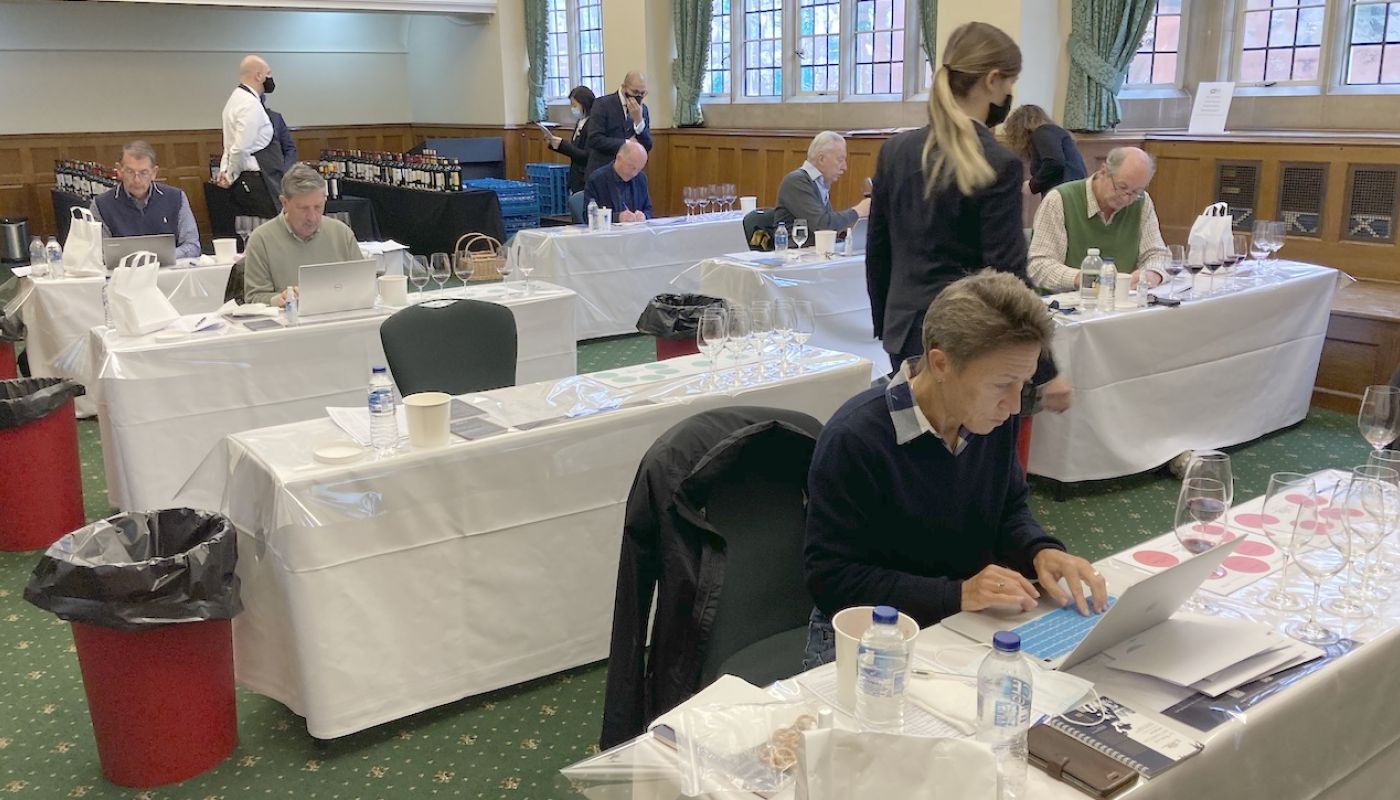 Julia Harding MW in front of Stephen Brook and Andy Howard MW at the UGC tasting in London, October 2020