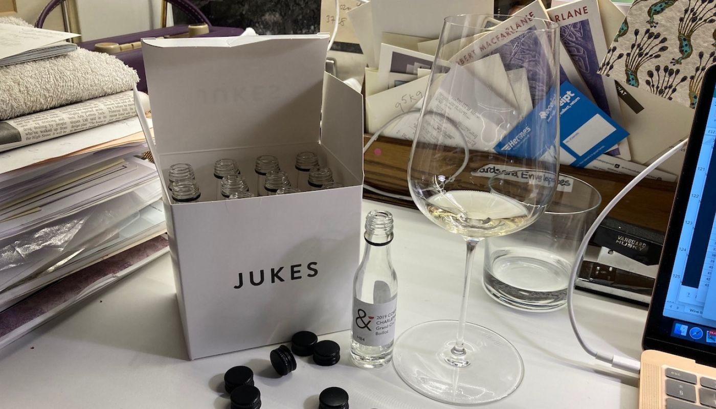 Lea & Sandeman 2019 burgundy samples in a Jukes box