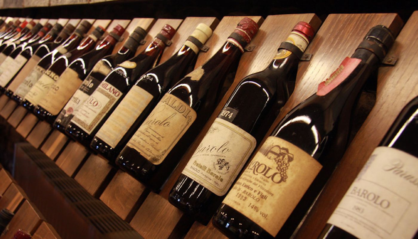 Barolo bottles in an enoteca