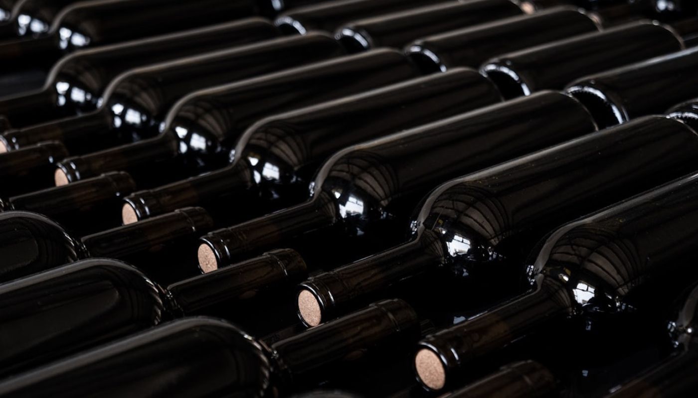 Black wine bottles binned