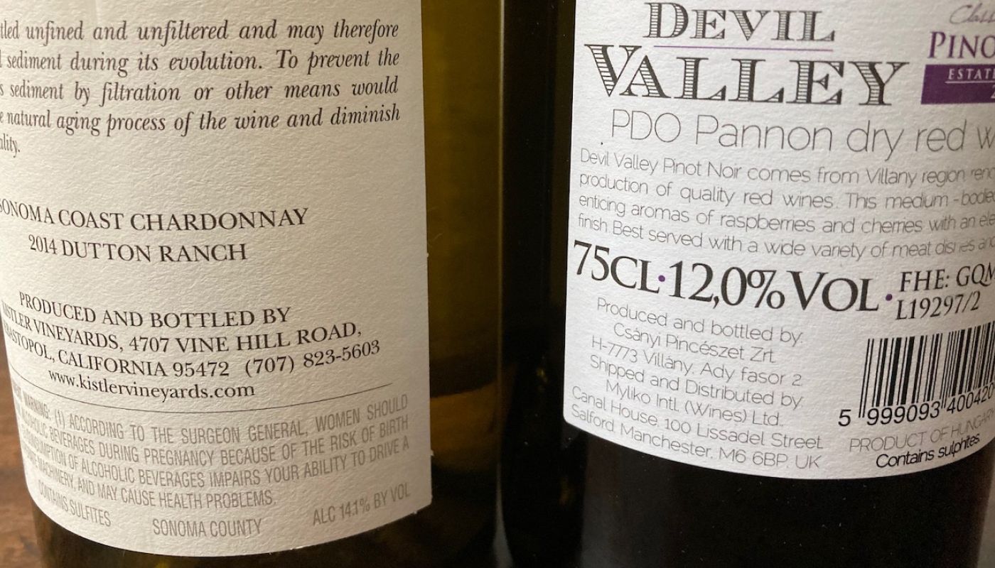 Alcohol percentages on wine labels - California and Hungary