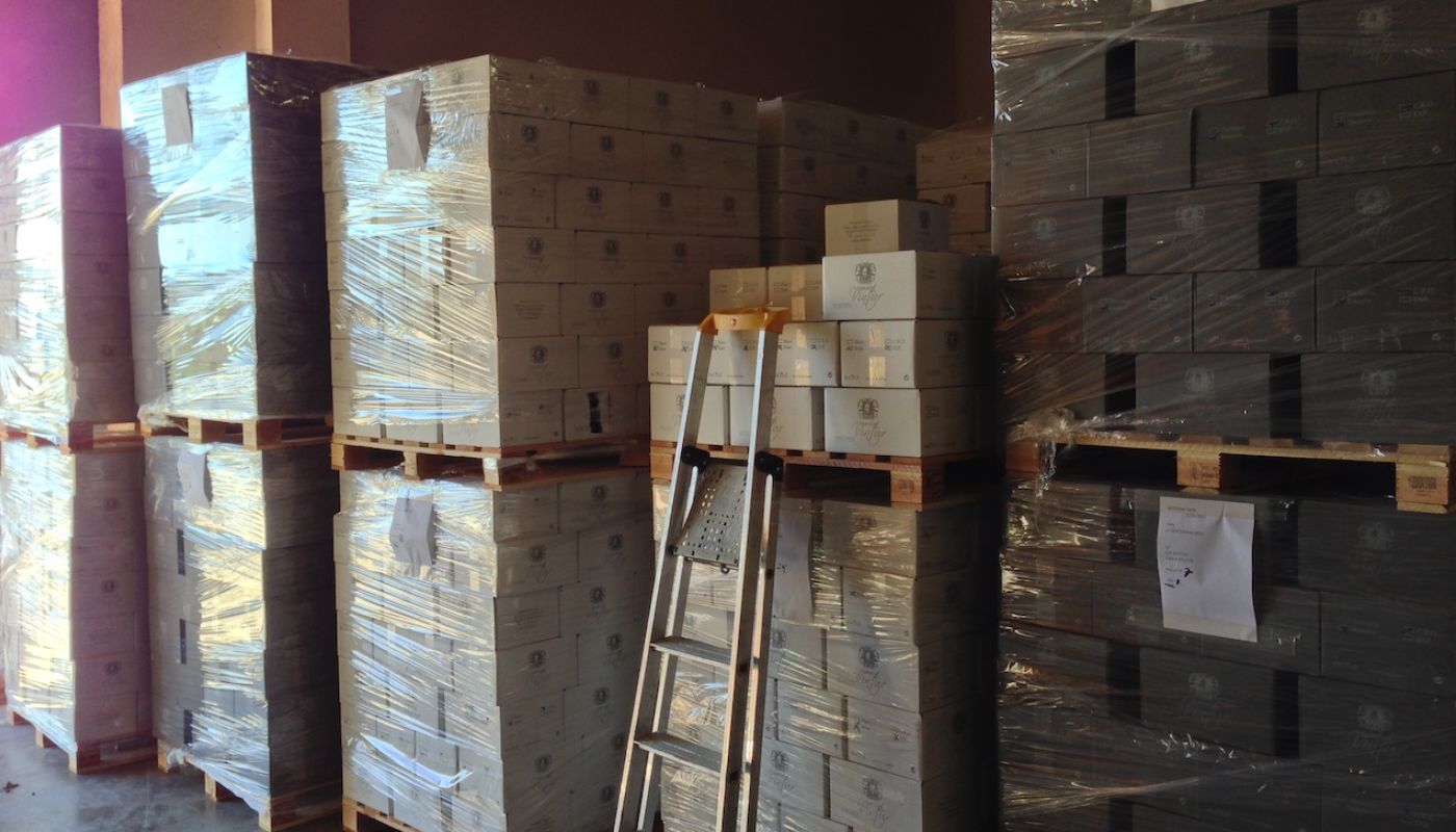 Pallets of wine at Vintur in Ventoux