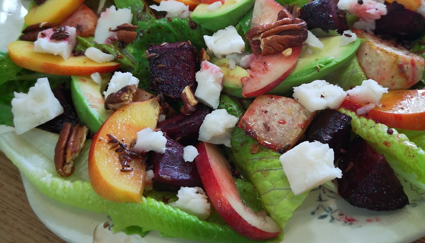 Nectarine beetroot goats cheese salad