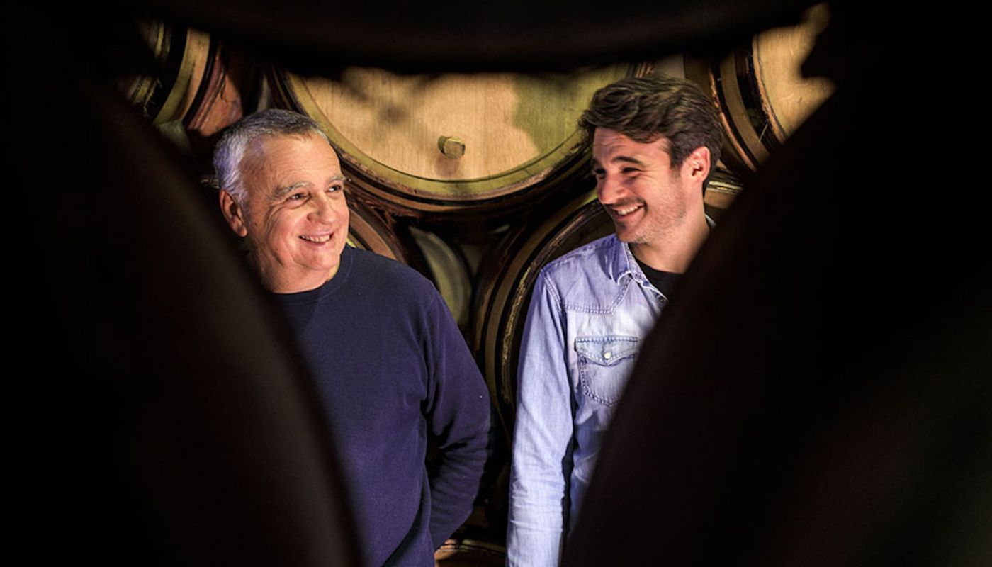 Michel and Bastien Tardieu between barrels
