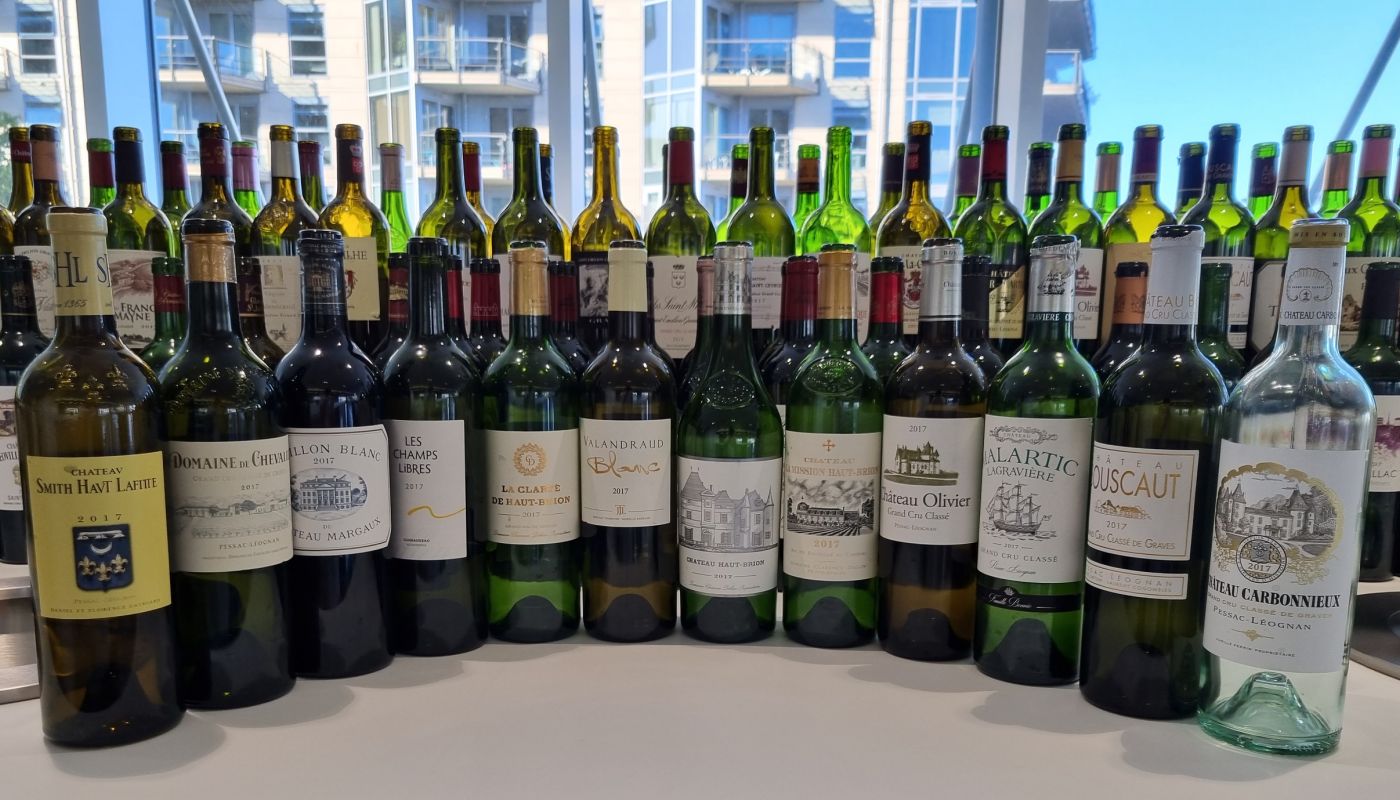2017 white bordeaux empty bottles at the Southwold tasting