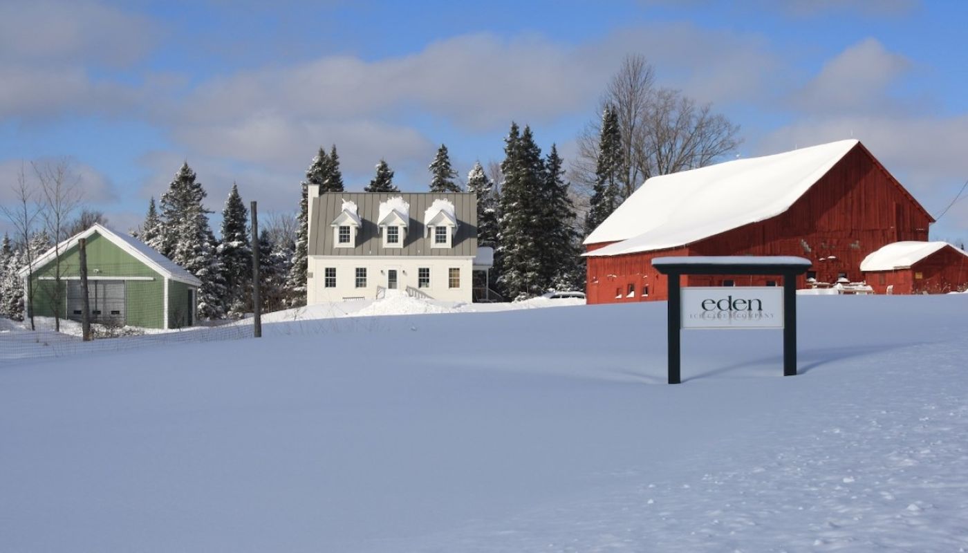 Eden cidery in Vermont under snow