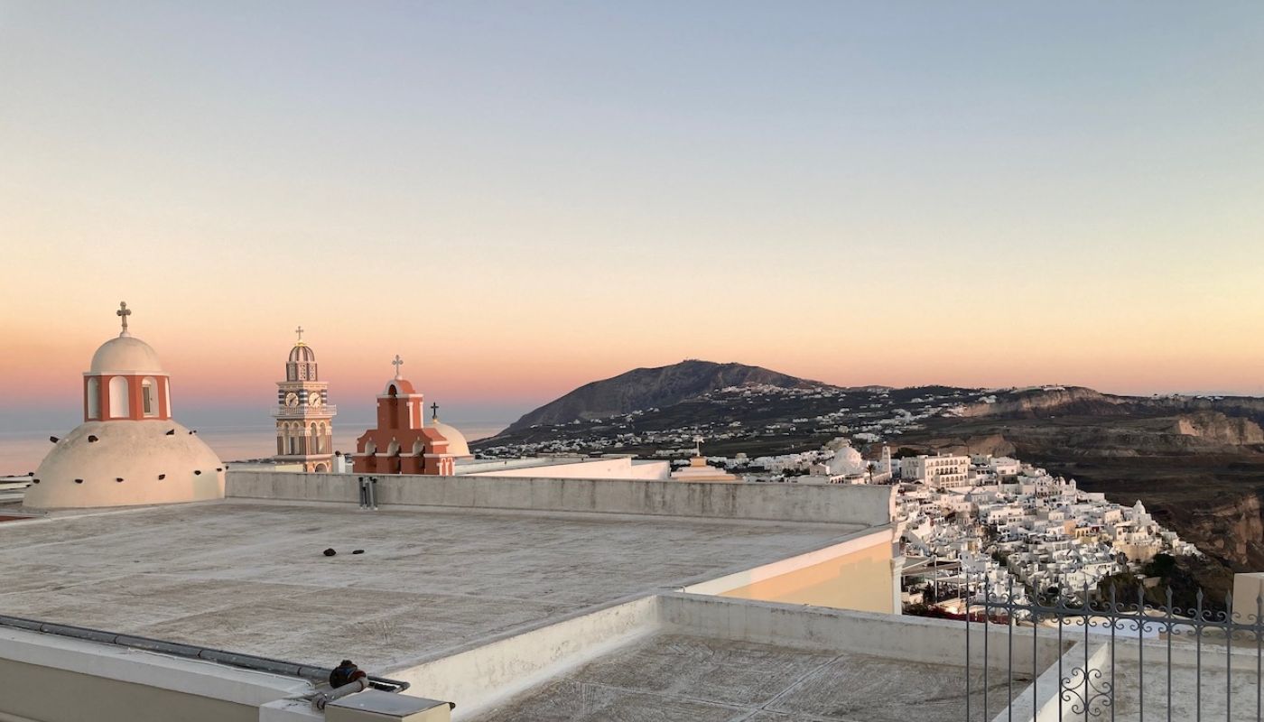 Santorini sunset from hotel roof