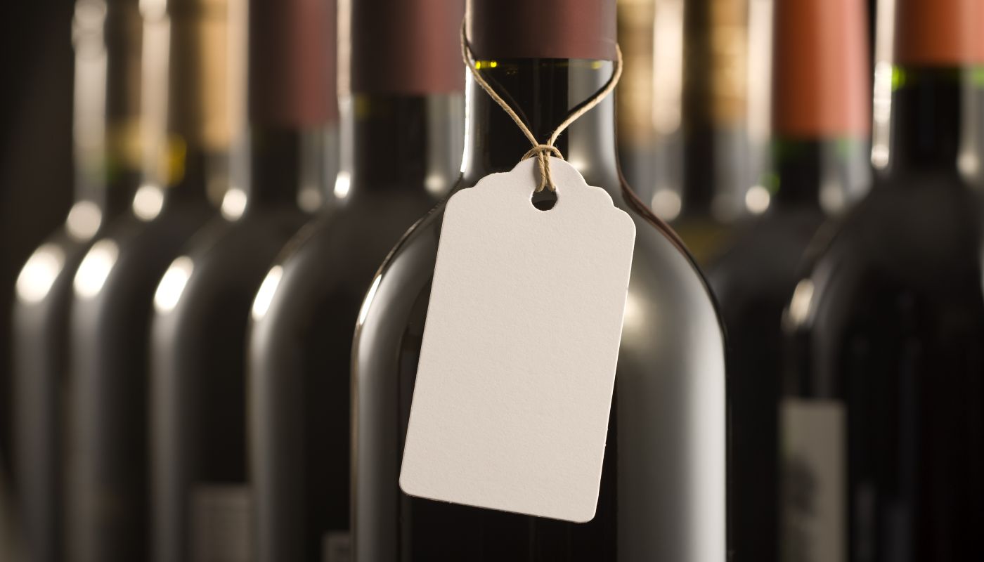 Wine bottle with blank price tag