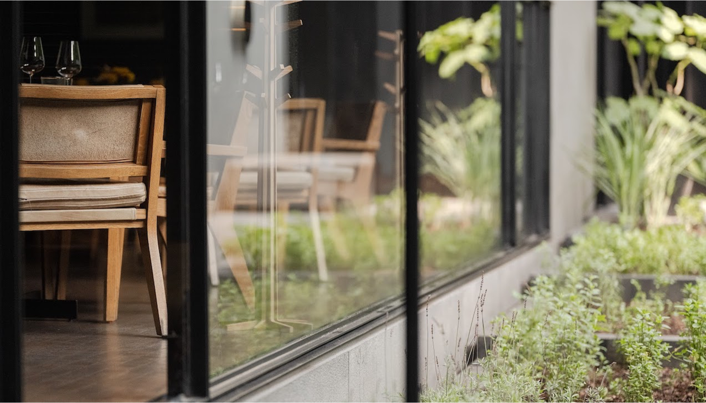 The gardens outside Pujol restaurant in Mexico City