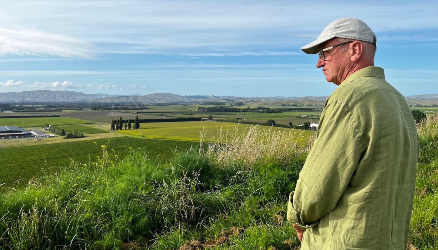 Warren Gibson surveys Gimblett Gravels below