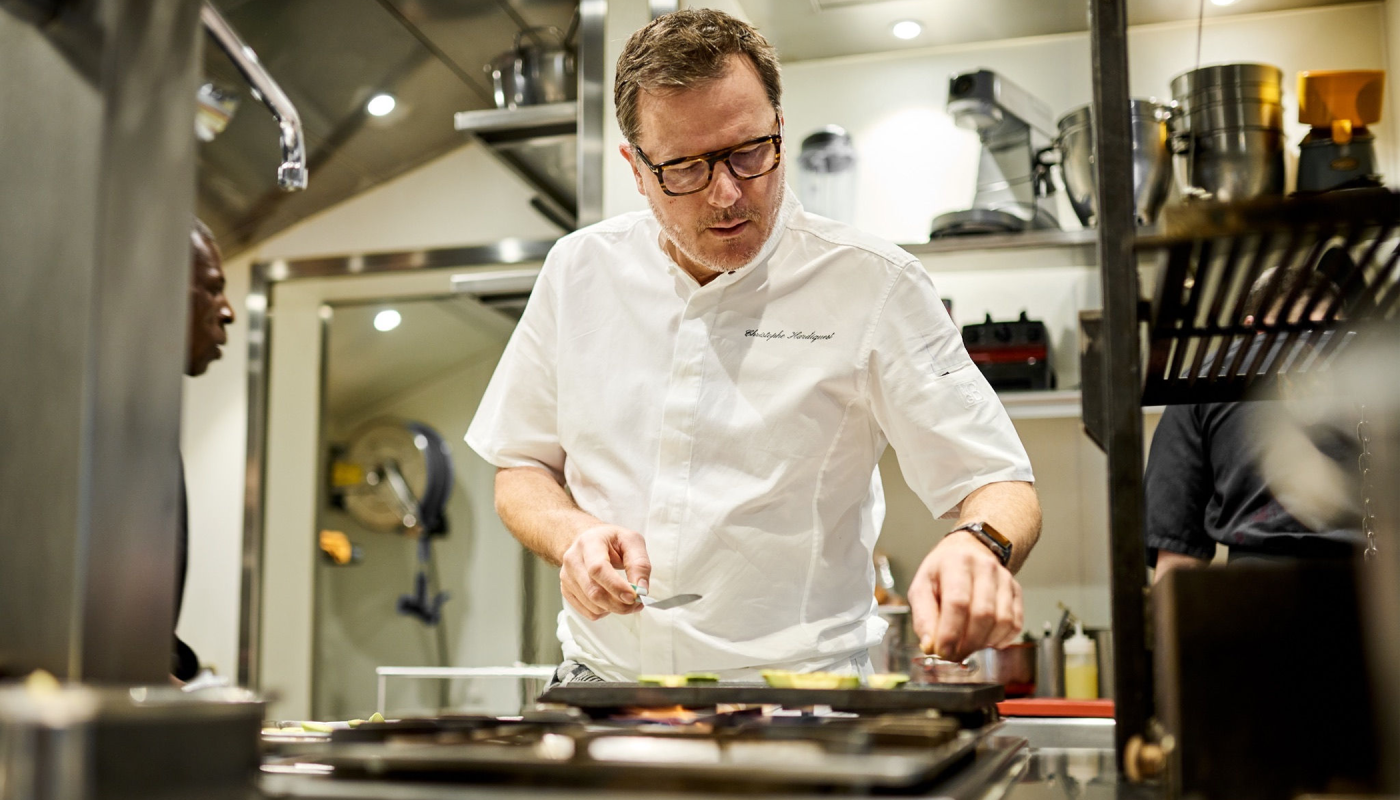 Chef Christophe Hardiquest in the kitchen of La Mère Germaine
