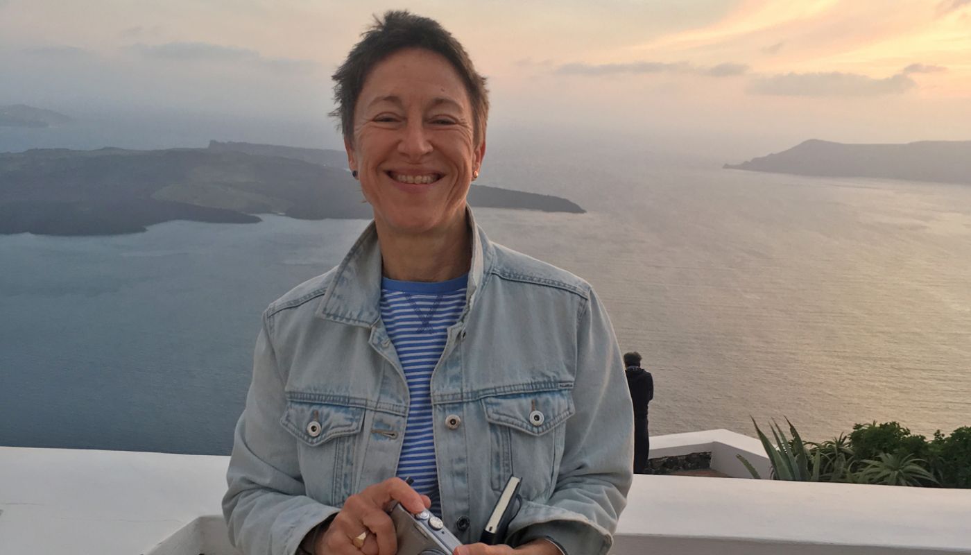Julia Harding MW on Santorini at sunset