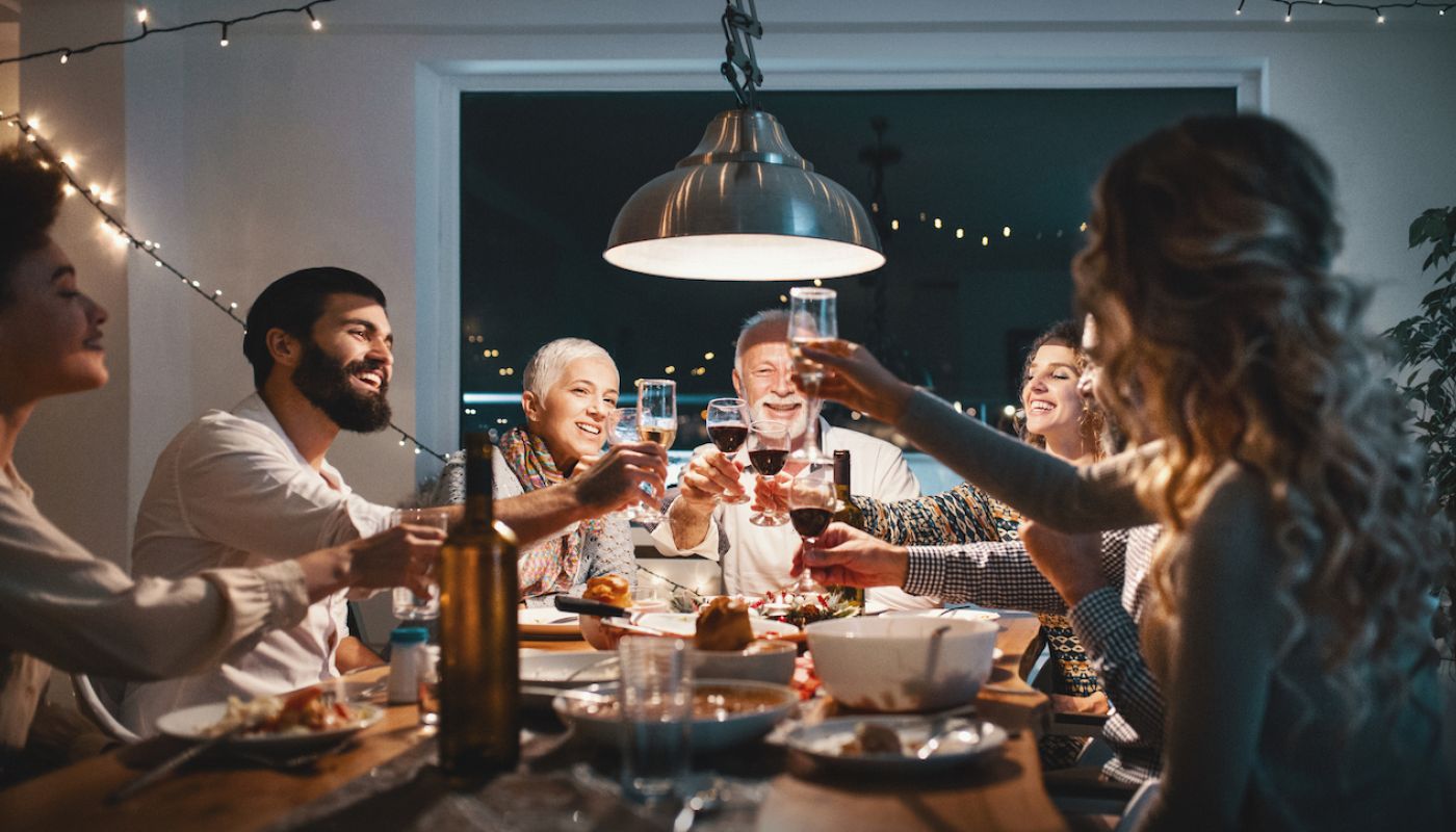 Dinner party with wine