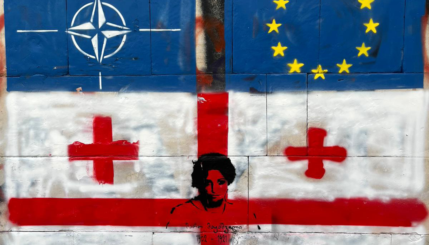 Graffiti on a Tbilisi wall highlights the aspirations of Georgians who see a better future with NATO and the EU than under the Russian yoke (Credit: Michael Karam)