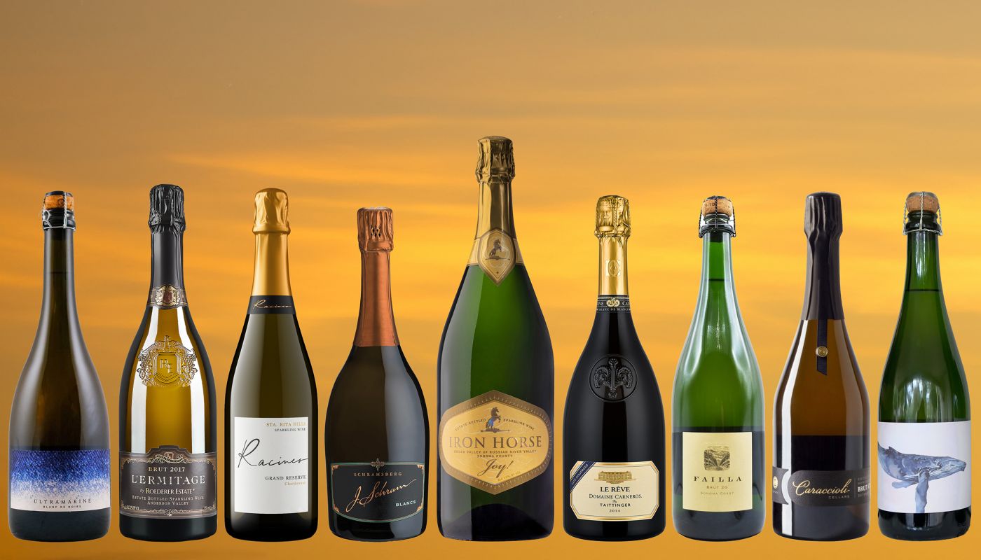 California sparkling wine - bottle line-up