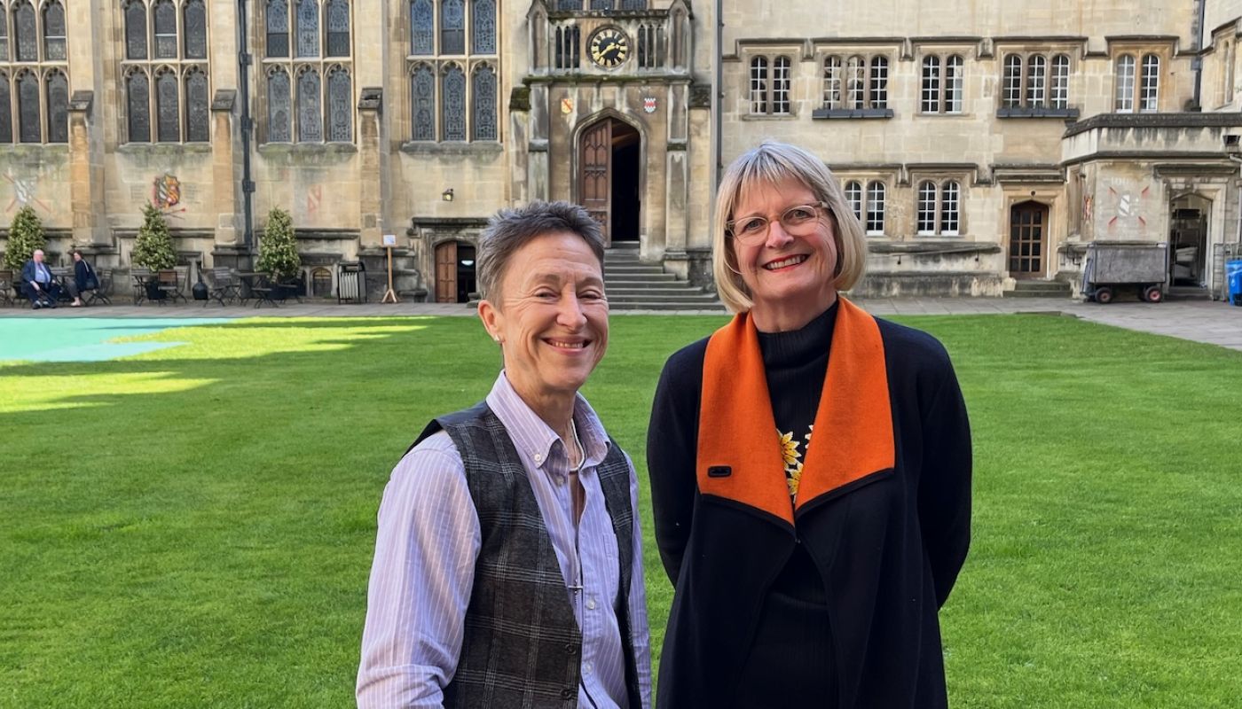 Julia and Jancis in Exeter quad