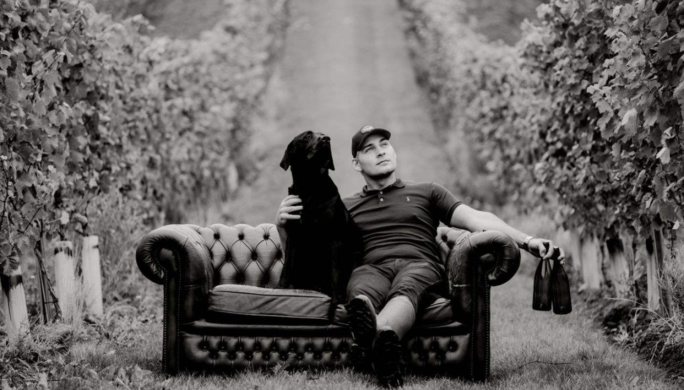 Missing Gate Vineyard - Jack Speakman and Pluto the dog in the vineyard
