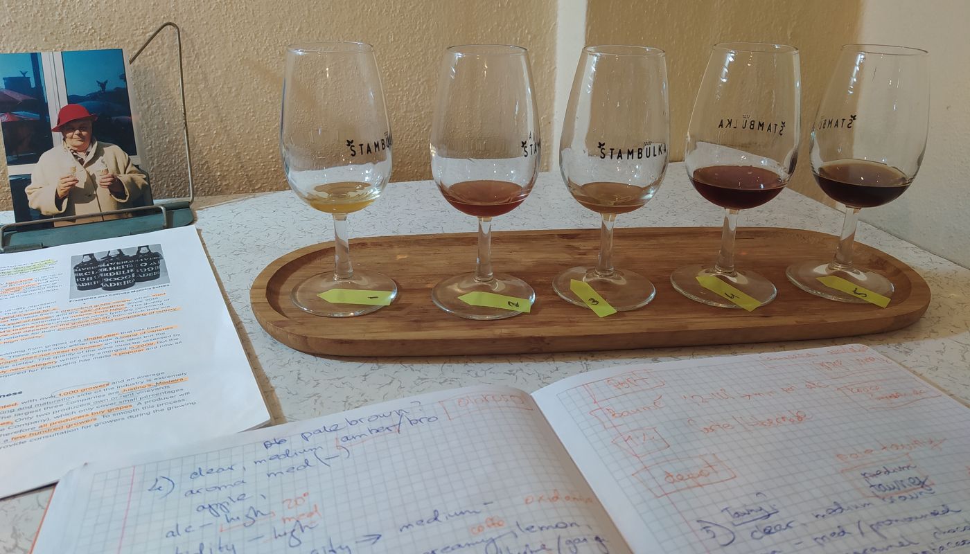 My healing progress and homework for DipWSET tasting exams: my husband just poured those glasses for me and my grandmother inspires me from the photo.