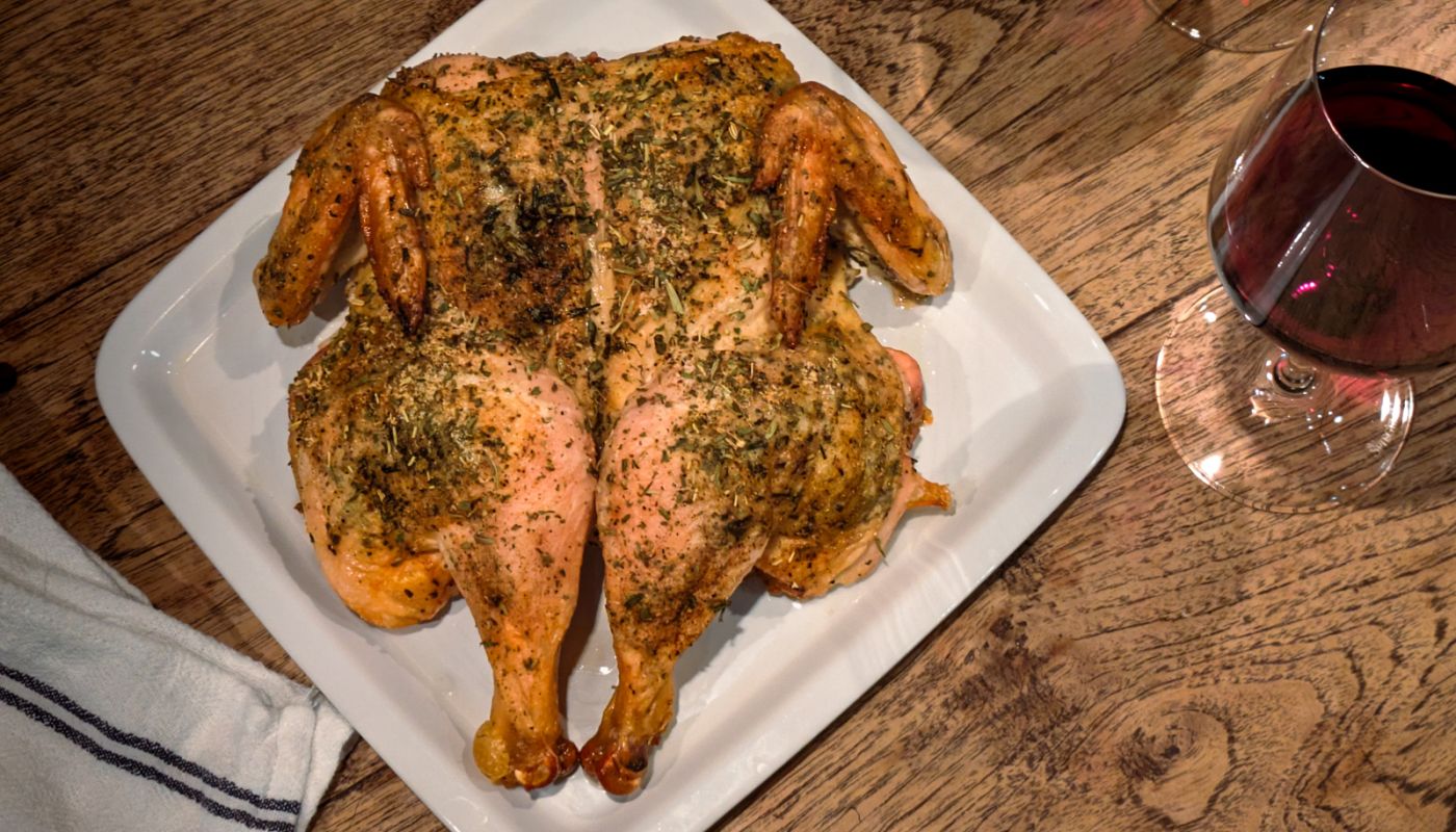 Roast chicken with wine