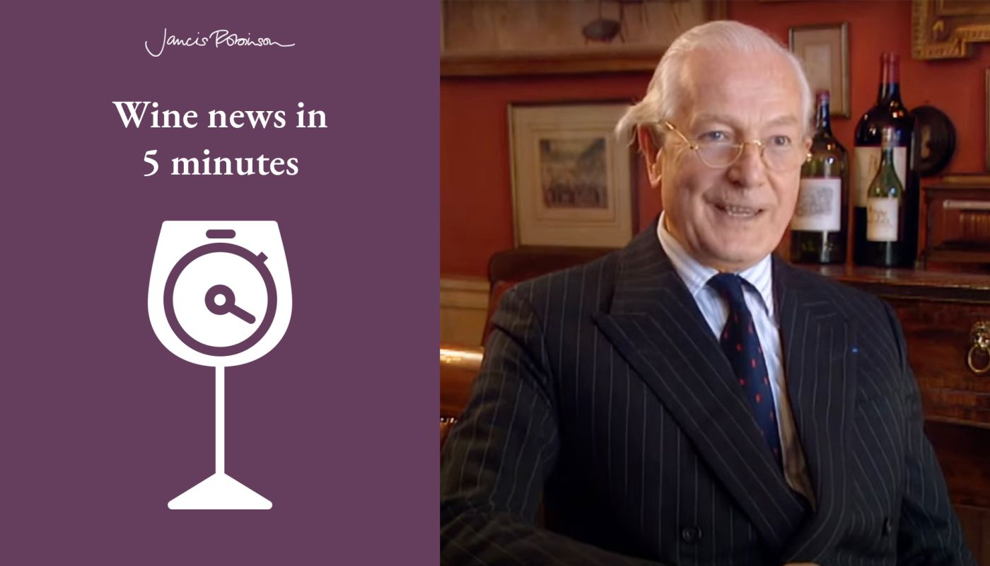 Michael Broadbent in Vintner's Tales and Wine News in 5 logo